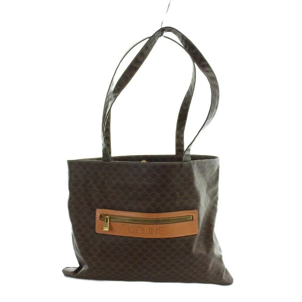 Celine Shoulder Bag Tote Leather Macadam Triomphe All over Brown